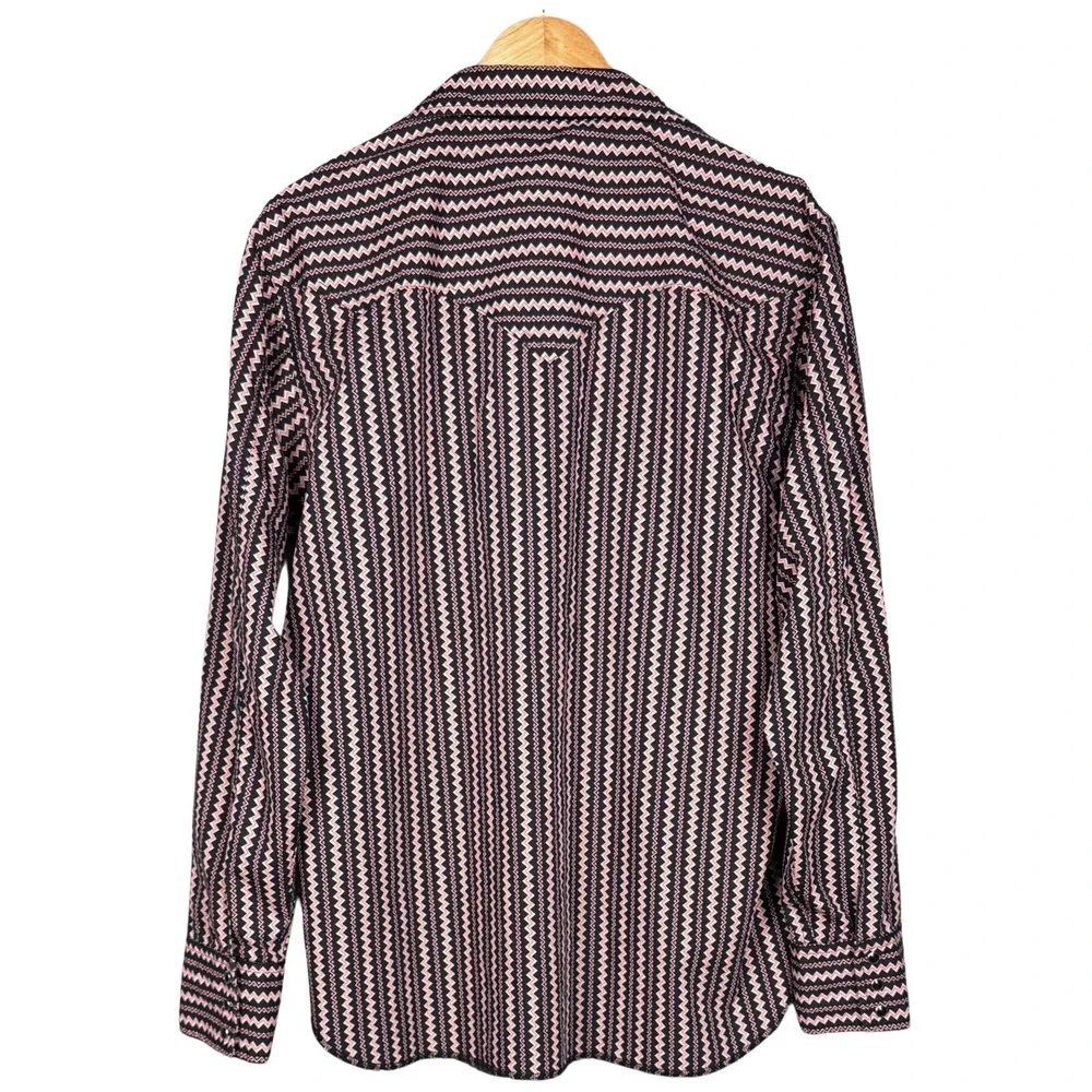 Levi's Western Shirt Geometric Zigzag Pearl Snap Mens Large Pink Black Rodeo Vtg